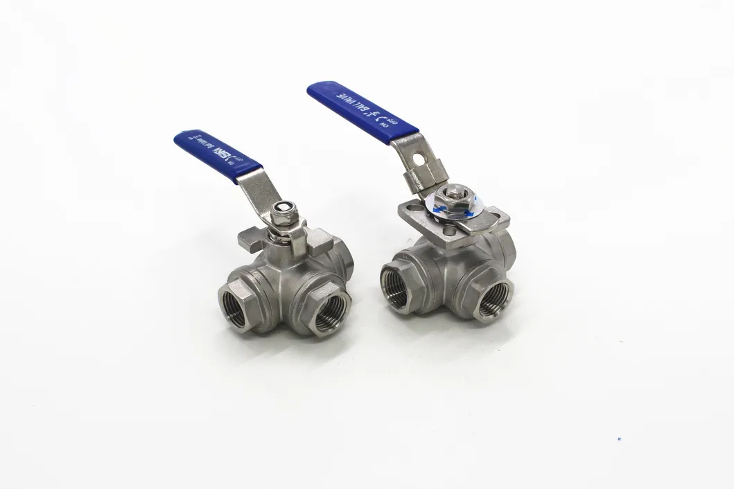 1 Inch CF8m L-Type Threaded 3 Way Ball Valves with Mounting Pad and Lock