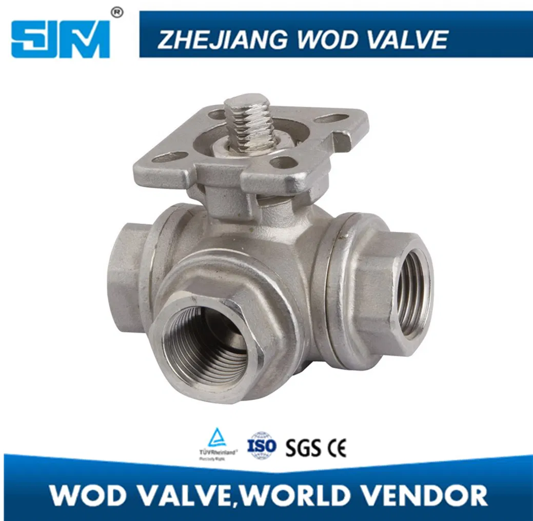 1 Inch CF8m L-Type Threaded 3 Way Ball Valves with Mounting Pad and Lock