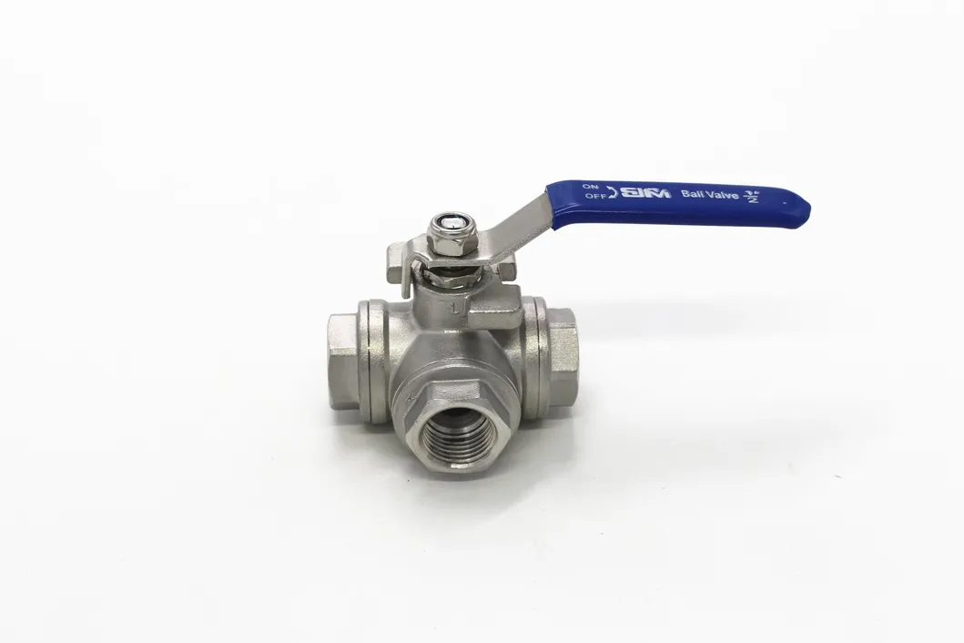 3 Inch CF8 L-Type Threaded 3 Way Ball Valve with Pneumatic Control Mounting Pad