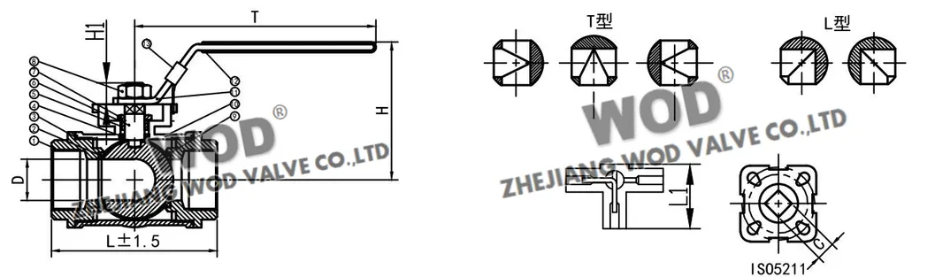 3 Inch CF8 L-Type Threaded 3 Way Ball Valve with Pneumatic Control Mounting Pad