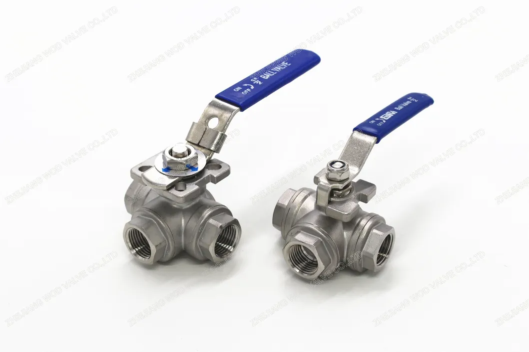 DN20 304 T-Type Threaded 3 Way High Platform Ball Valve with Locking Device